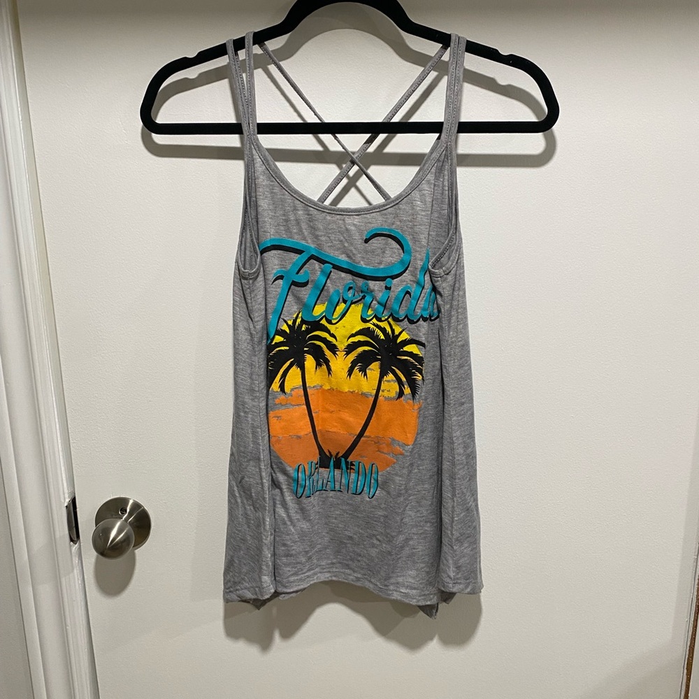 Gray Florida Graphic Tank Top with Palm Trees